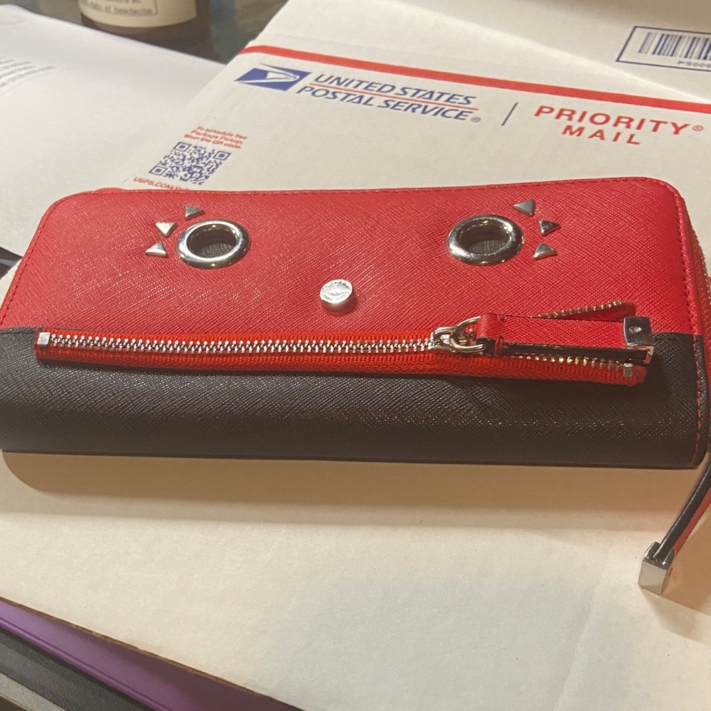 Calvin Klein cute Red Wallet with Silver Accents